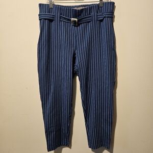 Betabrand Dress Yoga Pants Alegean Blue White Pinstripe XLP Short